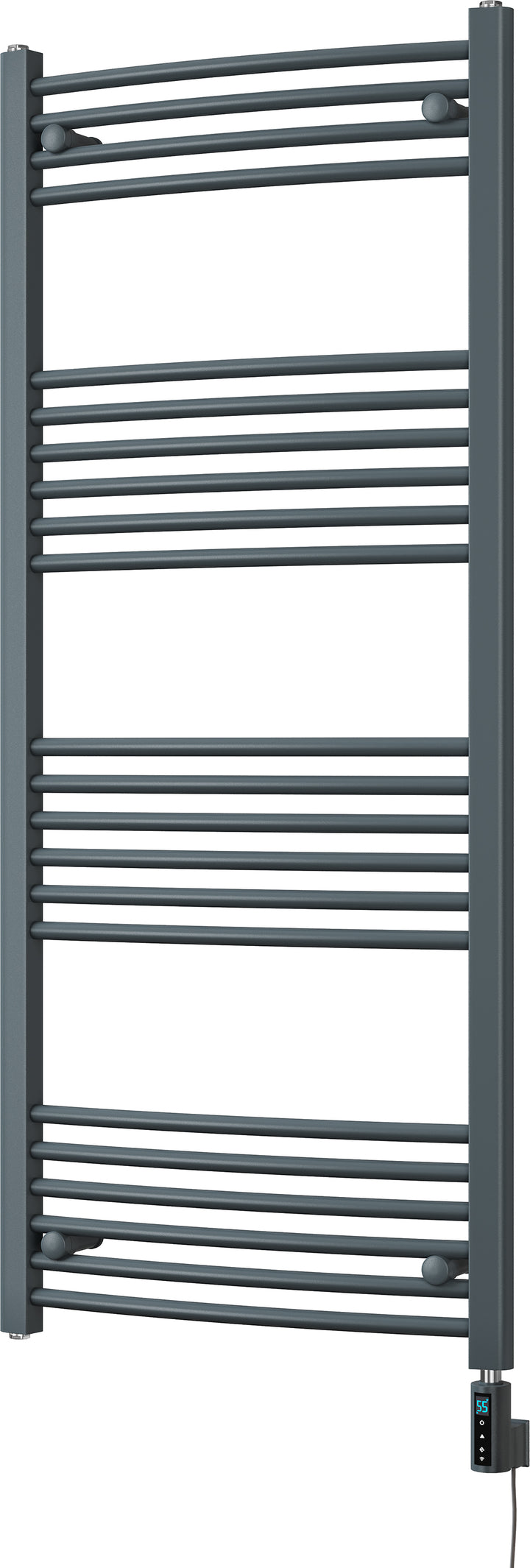 Zennor - Anthracite Electric Towel Rail H1400mm x W600mm Curved 600w Thermostatic WIFI