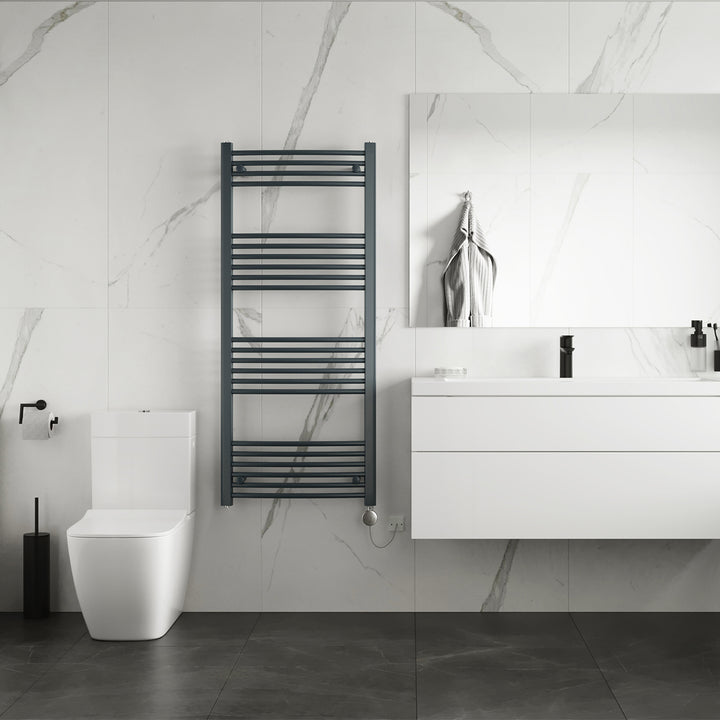 Zennor - Anthracite Electric Towel Rail H1400mm x W600mm Curved 600w Thermostatic