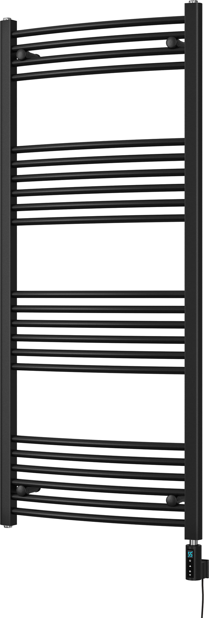 Zennor - Black Electric Towel Rail H1400mm x W600mm Curved 600w Thermostatic WIFI