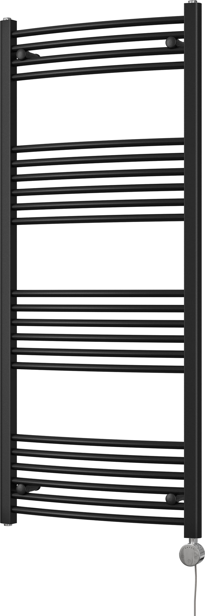 Zennor - Black Electric Towel Rail H1400mm x W600mm Curved 600w Thermostatic