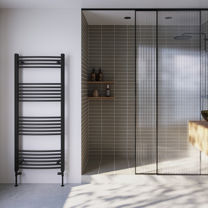 Zennor - Black Heated Towel Rail - H1400mm x W600mm - Curved