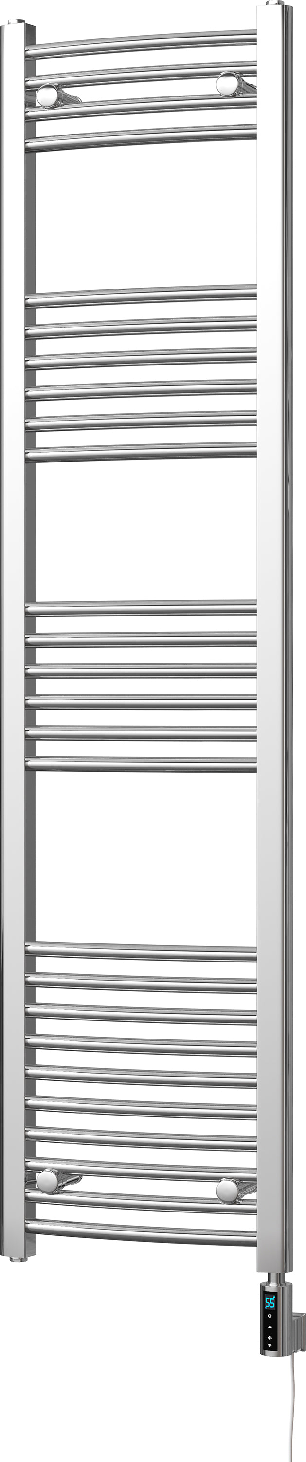 Zennor - Chrome Electric Towel Rail H1600mm x W400mm Curved 600w Thermostatic WIFI