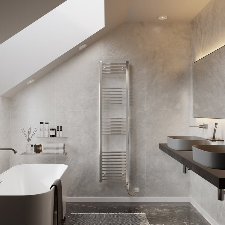 Zennor - Chrome Electric Towel Rail H1600mm x W400mm Curved 300w Thermostatic WIFI