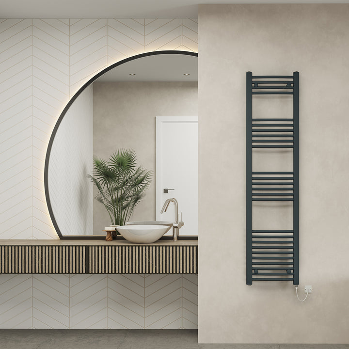 Zennor - Anthracite Electric Towel Rail H1600mm x W400mm Curved 500w Standard