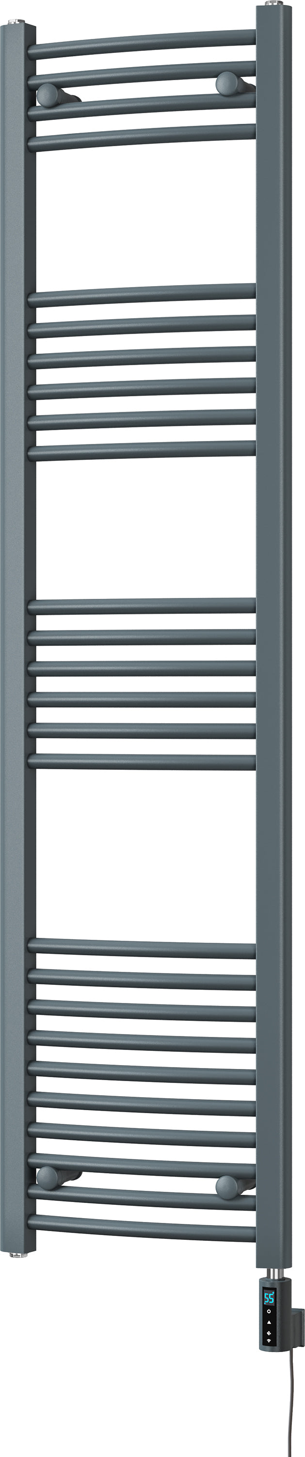 Zennor - Anthracite Electric Towel Rail H1600mm x W400mm Curved 600w Thermostatic WIFI