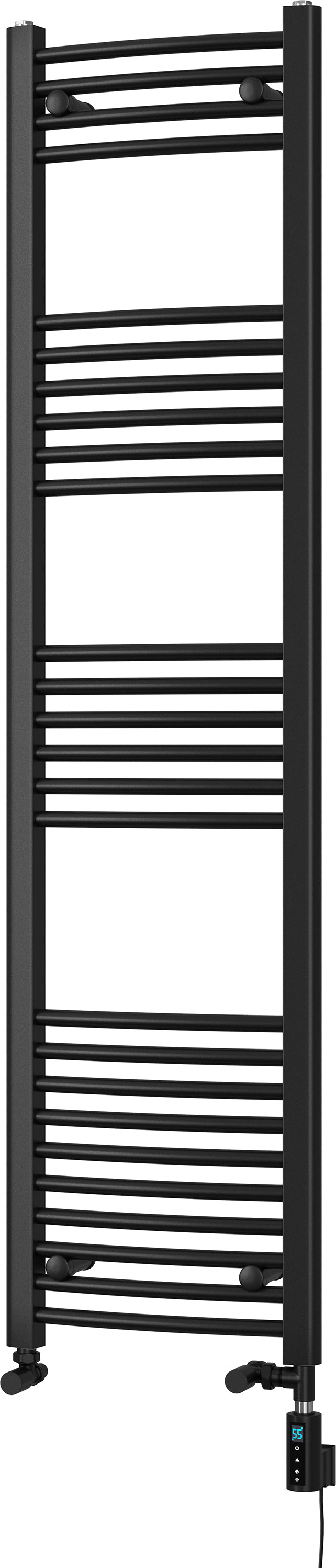 Zennor - Black Dual Fuel Towel Rail H1600mm x W400mm Thermostatic WIFI - Curved