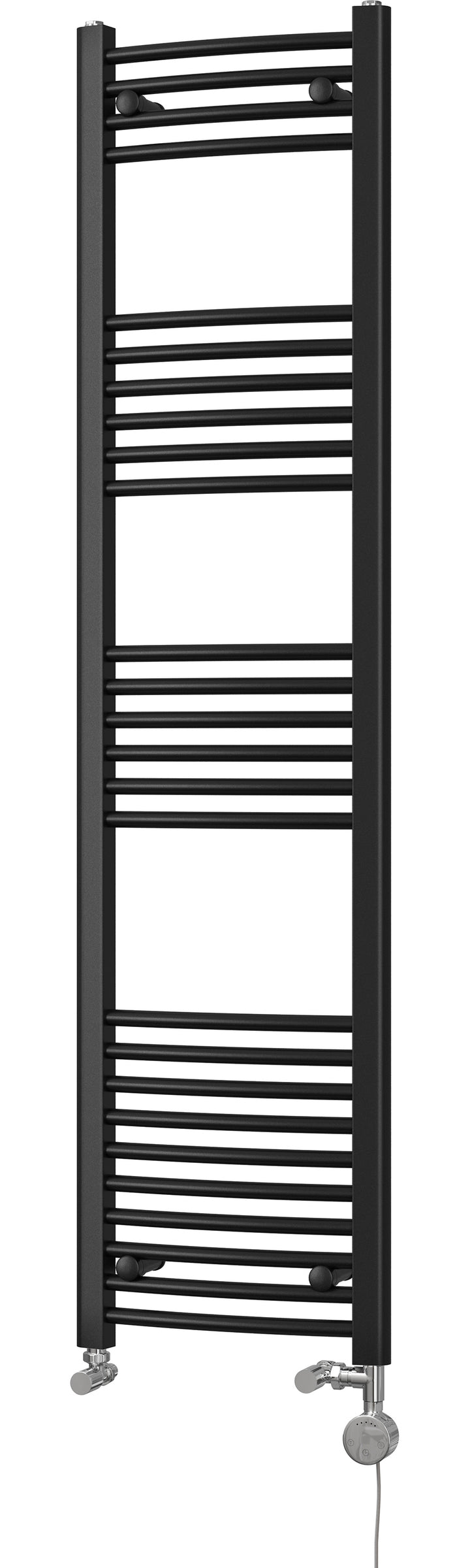 Zennor - Black Dual Fuel Towel Rail H1600mm x W400mm Thermostatic - Curved