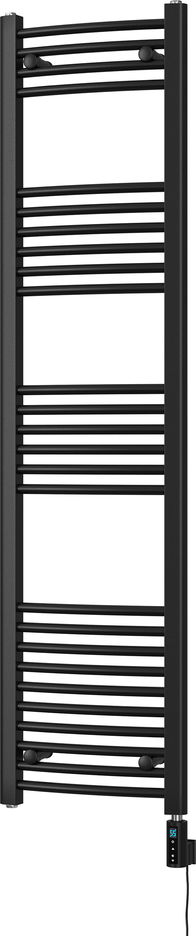 Zennor - Black Electric Towel Rail H1600mm x W400mm Curved 600w Thermostatic WIFI