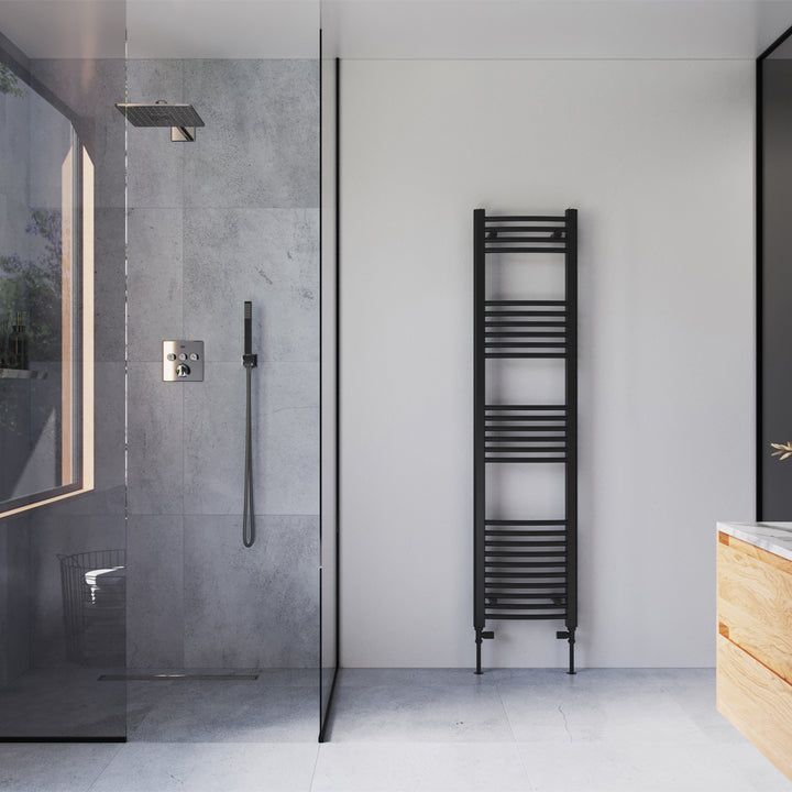 Zennor - Black Heated Towel Rail - H1600mm x W400mm - Curved