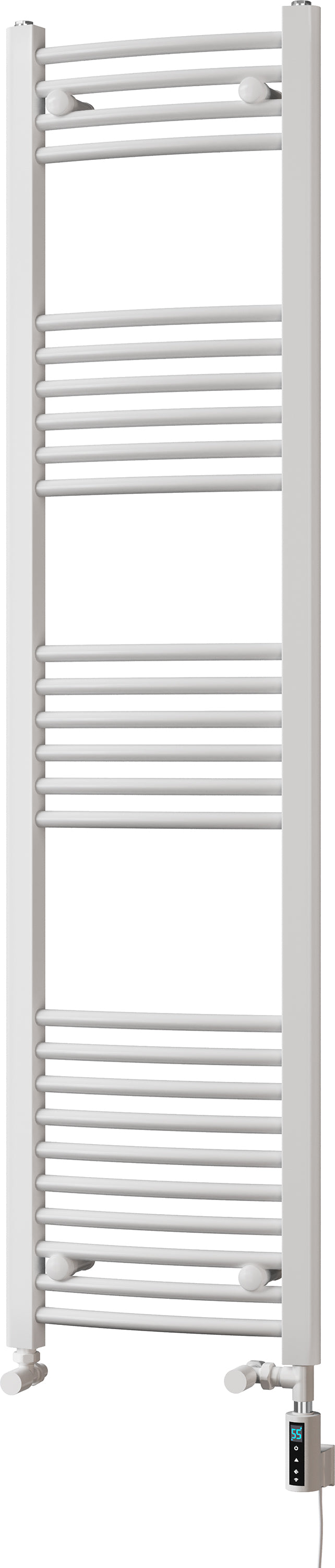 Zennor - White Dual Fuel Towel Rail H1600mm x W400mm Thermostatic WIFI - Curved