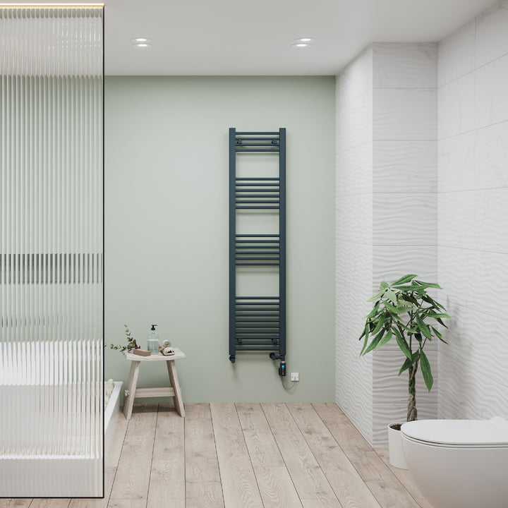 Zennor - Anthracite Dual Fuel Towel Rail H1600mm x W400mm Thermostatic WIFI - Straight