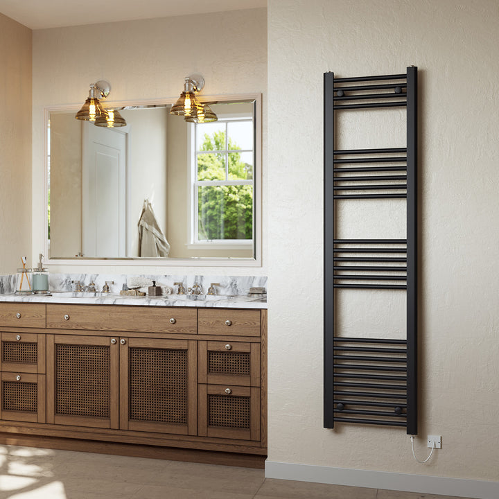 Zennor - Black Electric Towel Rail H1600mm x W400mm Straight 500w Standard