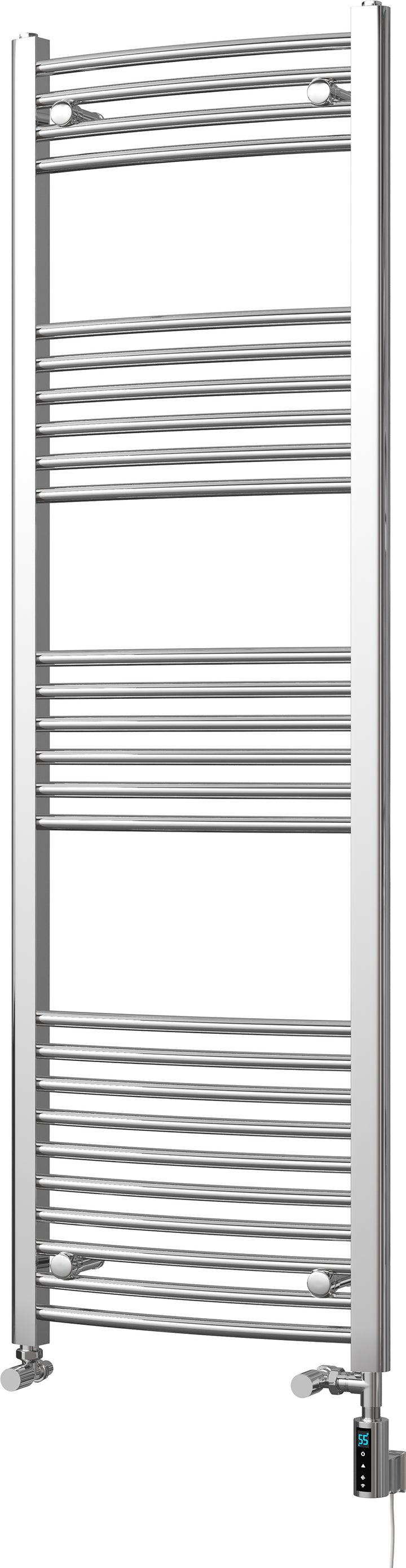 Zennor - Chrome Dual Fuel Towel Rail H1600mm x W500mm Thermostatic WIFI - Curved