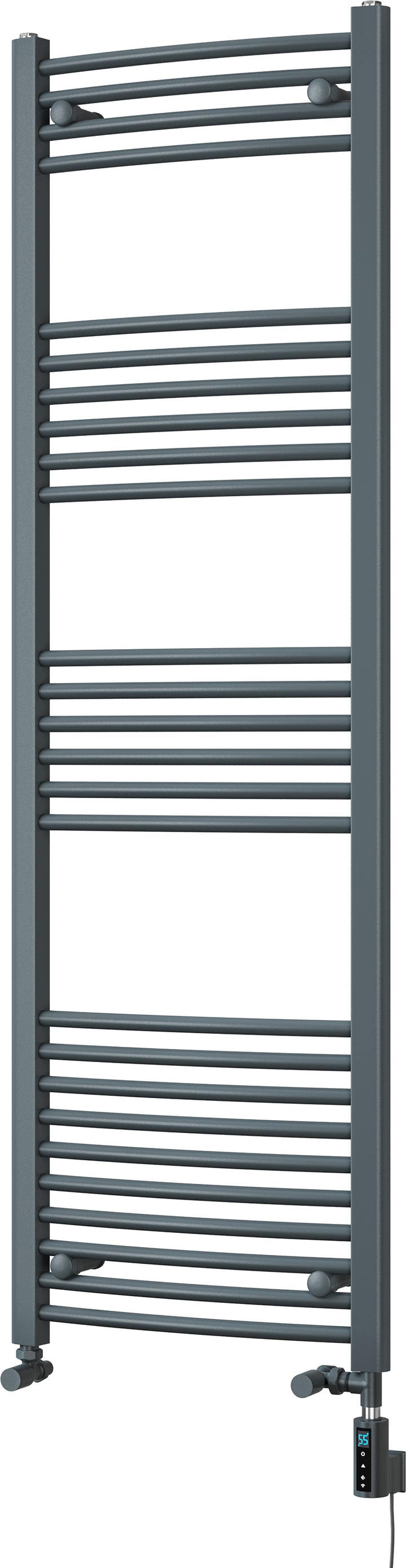 Zennor - Anthracite Dual Fuel Towel Rail  H1600mm x W500mm Thermostatic WIFI - Curved