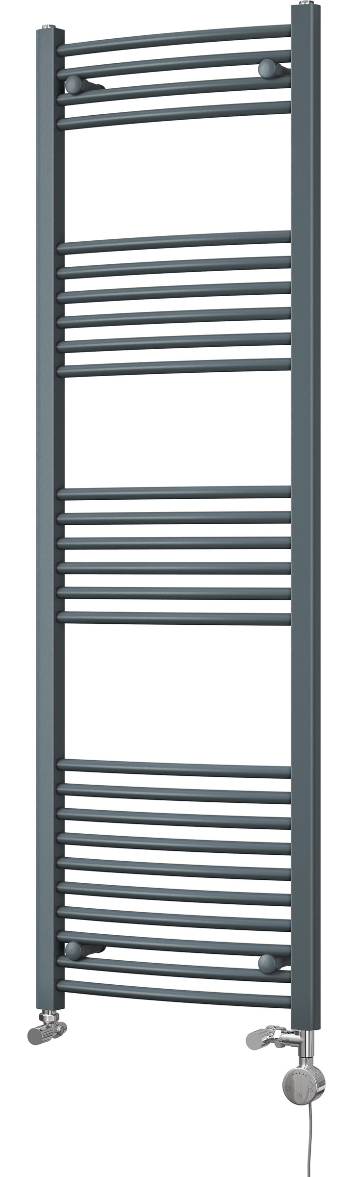 Zennor - Anthracite Dual Fuel Towel Rail  H1600mm x W500mm Thermostatic - Curved