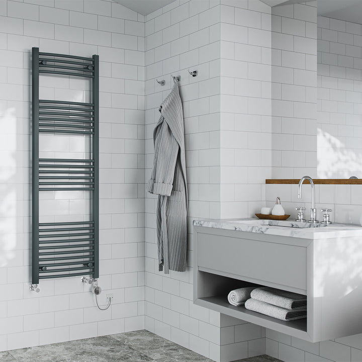 Zennor - Anthracite Dual Fuel Towel Rail  H1600mm x W500mm Thermostatic - Curved