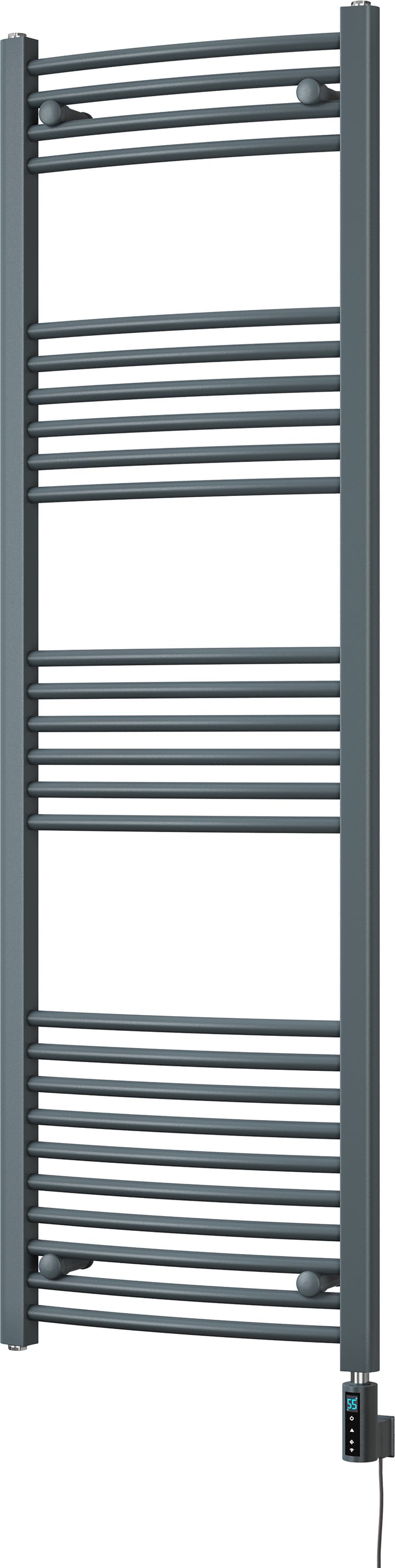 Zennor - Anthracite Electric Towel Rail H1600mm x W500mm Curved 600w Thermostatic WIFI