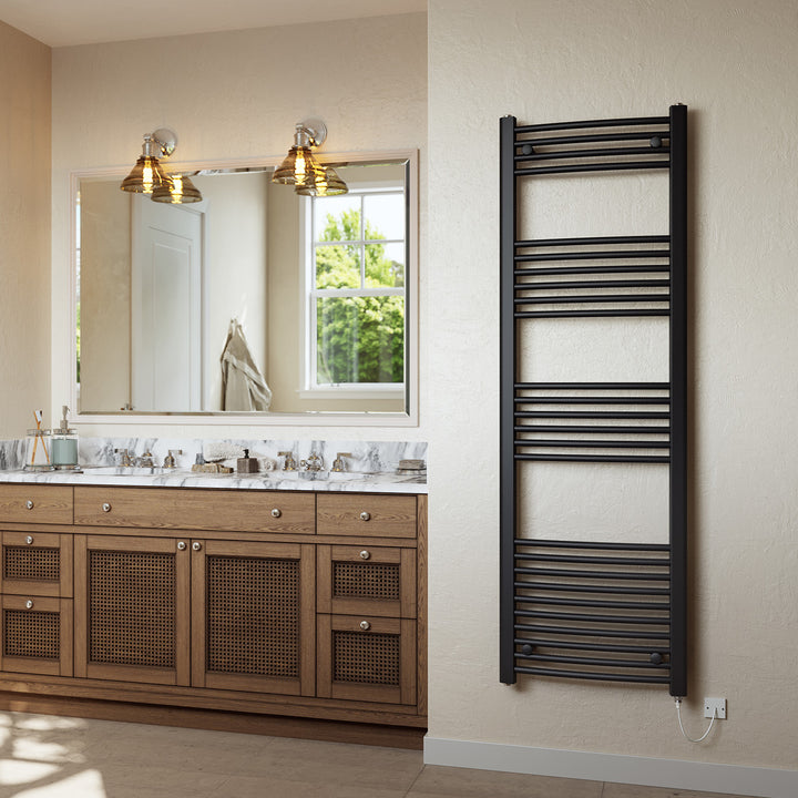 Zennor - Black Electric Towel Rail H1600mm x W500mm Curved 600w Standard