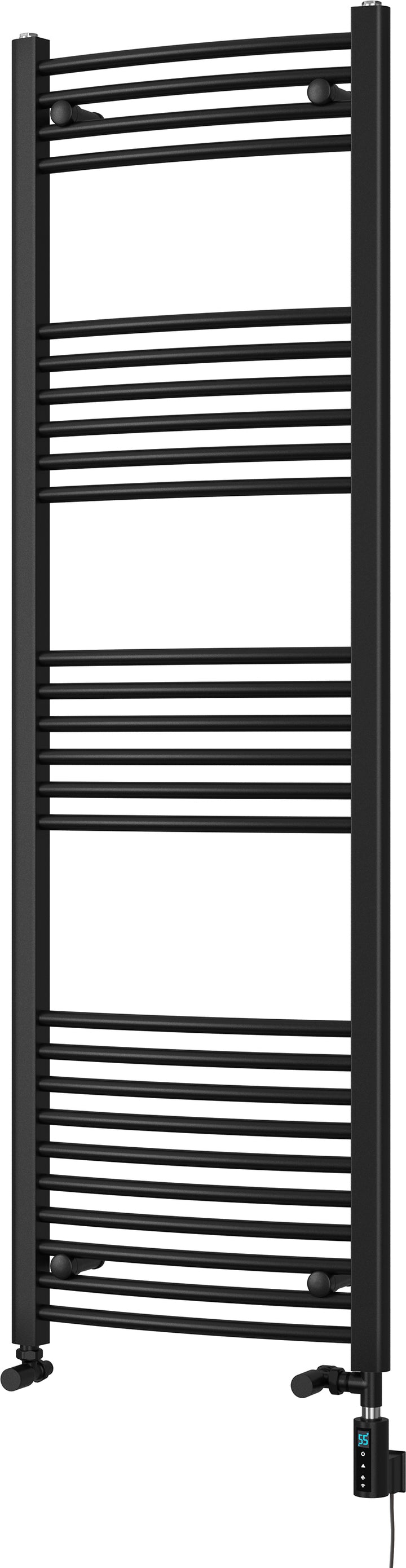 Zennor - Black Dual Fuel Towel Rail H1600mm x W500mm Thermostatic WIFI - Curved