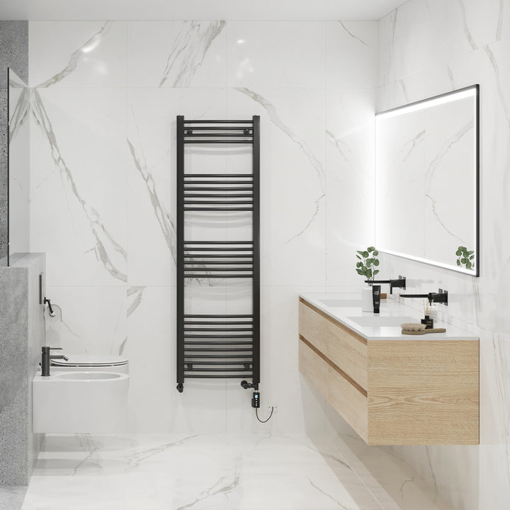 Zennor - Black Dual Fuel Towel Rail H1600mm x W500mm Thermostatic WIFI - Curved