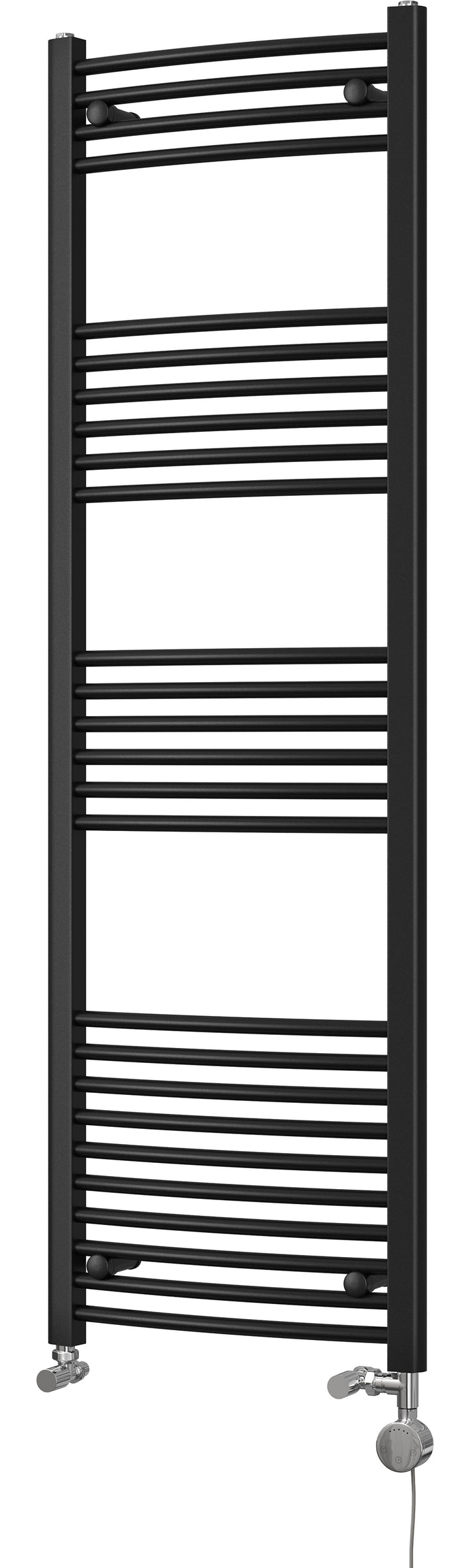 Zennor - Black Dual Fuel Towel Rail H1600mm x W500mm Thermostatic - Curved