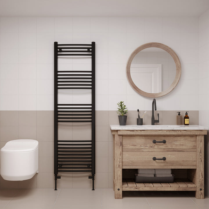 Zennor - Black Heated Towel Rail - H1600mm x W500mm - Curved