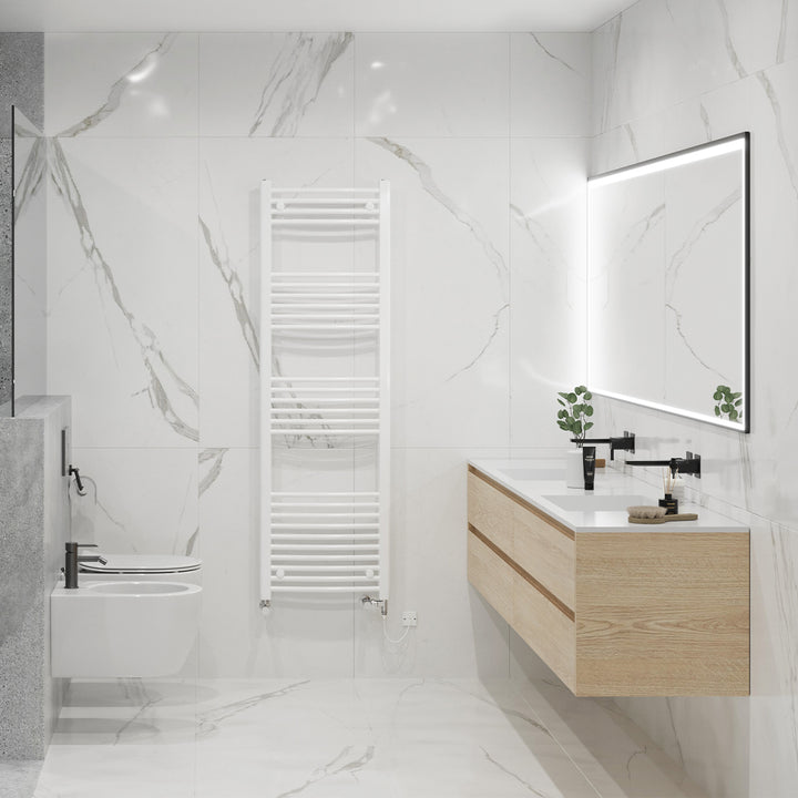 Zennor - White Dual Fuel Towel Rail H1600mm x W500mm Standard - Curved