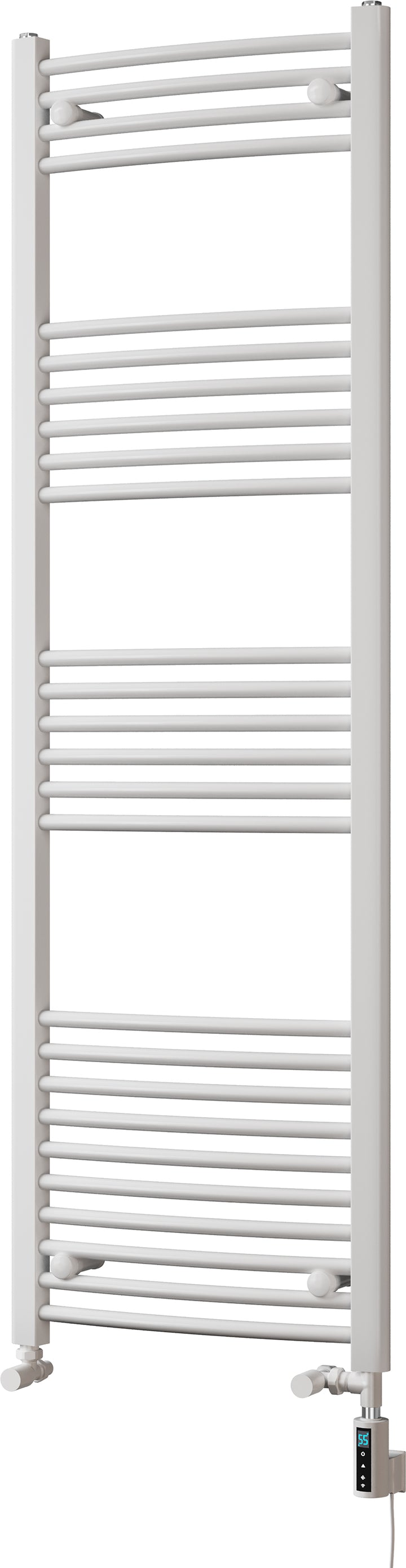 Zennor - White Dual Fuel Towel Rail H1600mm x W500mm Thermostatic WIFI - Curved