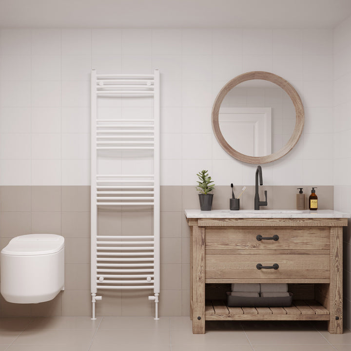 Zennor - White Heated Towel Rail - H1600mm x W500mm - Curved