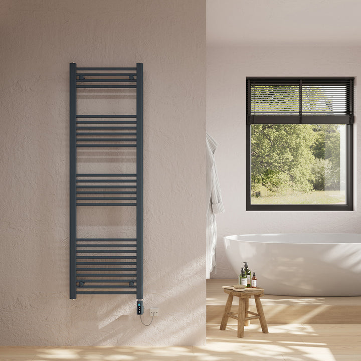 Zennor - Anthracite Electric Towel Rail H1600mm x W500mm Straight 600w Thermostatic WIFI