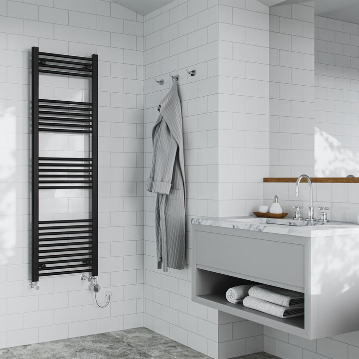 Zennor - Black Dual Fuel Towel Rail H1600mm x W500mm Thermostatic - Straight