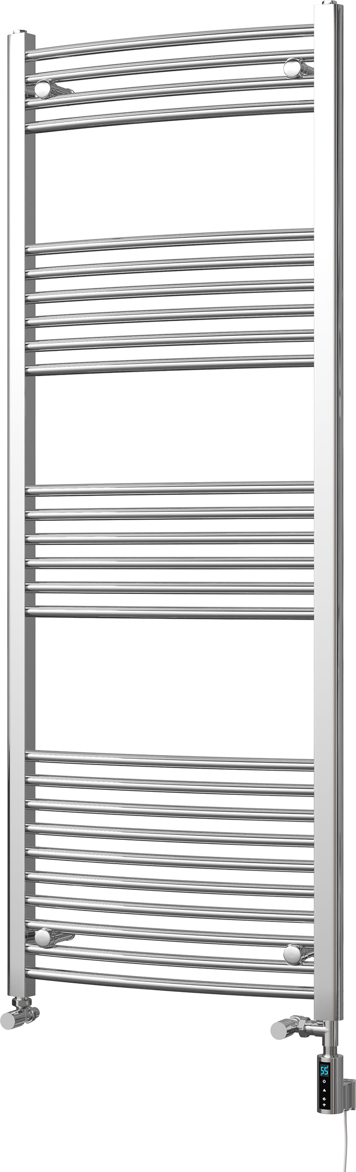 Zennor - Chrome Dual Fuel Towel Rail H1600mm x W600mm Thermostatic WIFI - Curved