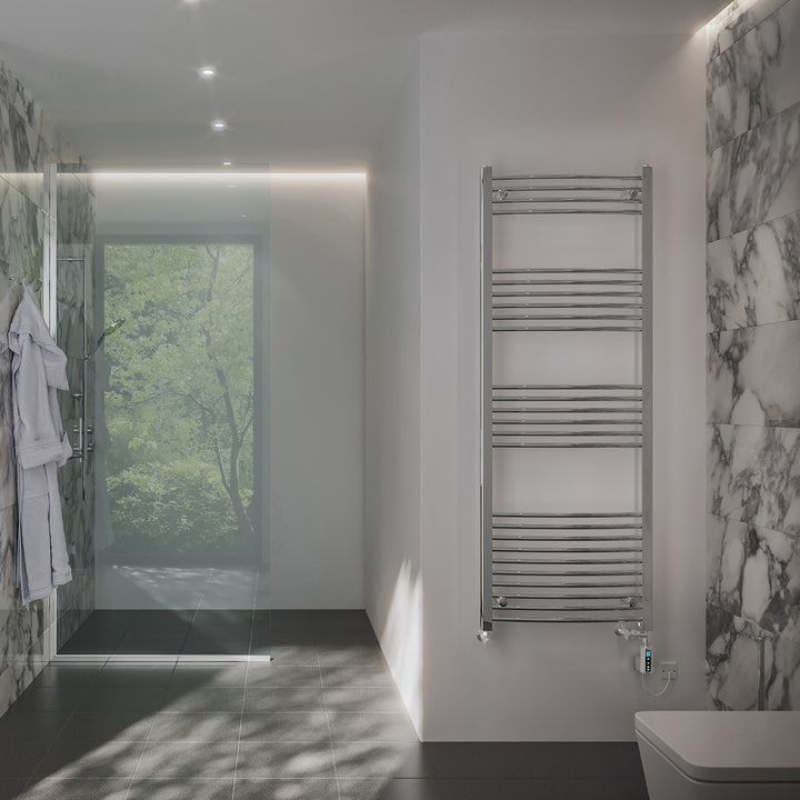 Zennor - Chrome Dual Fuel Towel Rail H1600mm x W600mm Thermostatic WIFI - Curved