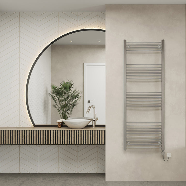 Zennor - Chrome Electric Towel Rail H1600mm x W600mm Curved 600w Thermostatic