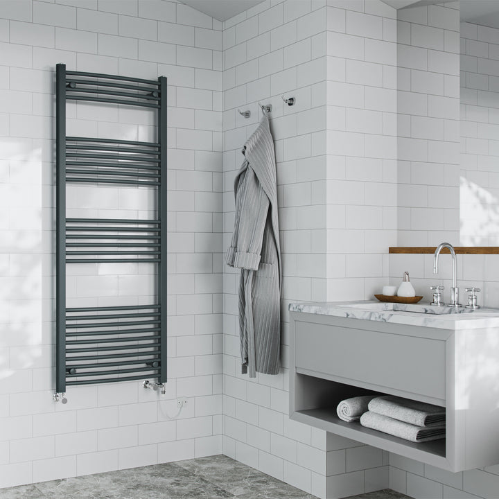 Zennor - Anthracite Dual Fuel Towel Rail  H1600mm x W600mm Standard - Curved