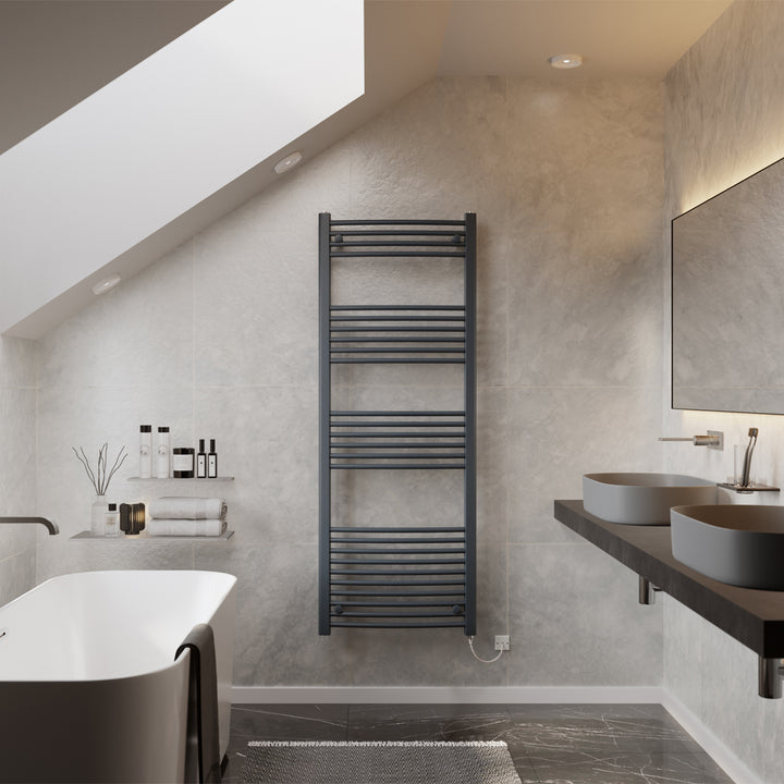 Zennor - Anthracite Electric Towel Rail H1600mm x W600mm Curved 600w Standard