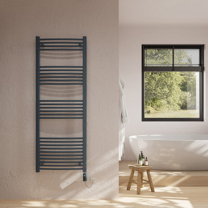 Zennor - Anthracite Electric Towel Rail H1600mm x W600mm Curved 900w Thermostatic WIFI