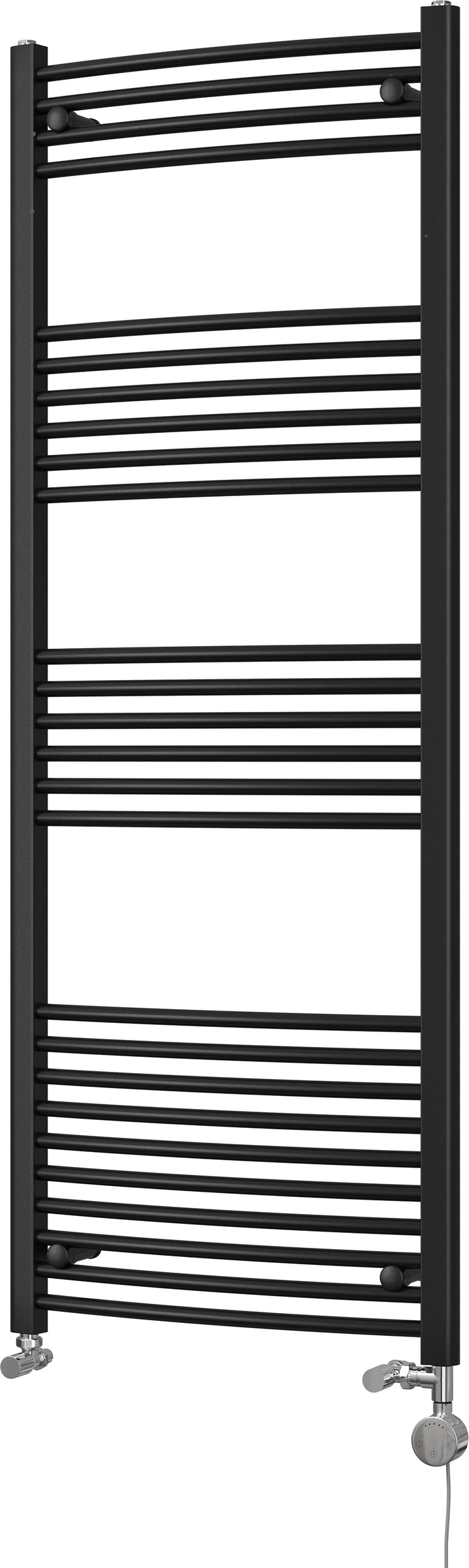 Zennor - Black Dual Fuel Towel Rail H1600mm x W600mm Thermostatic - Curved