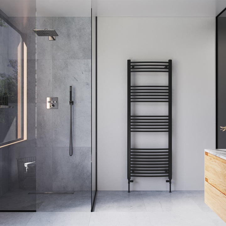 Zennor - Black Heated Towel Rail - H1600mm x W600mm - Curved