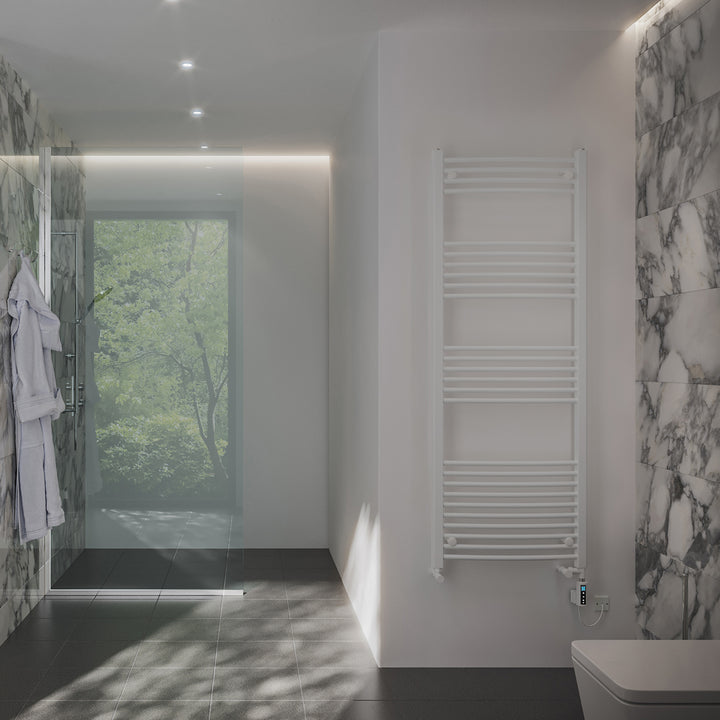Zennor - White Dual Fuel Towel Rail H1600mm x W600mm Thermostatic WIFI - Curved