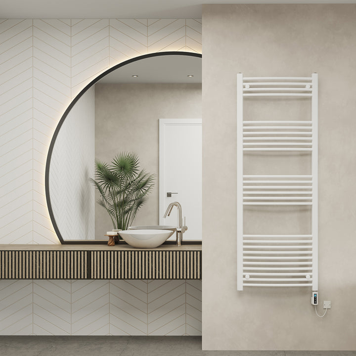 Zennor - White Electric Towel Rail H1600mm x W600mm Curved 600w Thermostatic WIFI