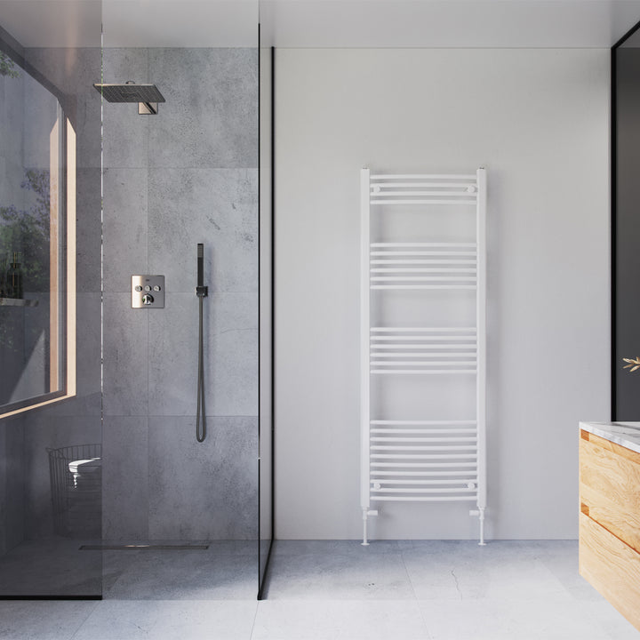 Zennor - White Heated Towel Rail - H1600mm x W600mm - Curved