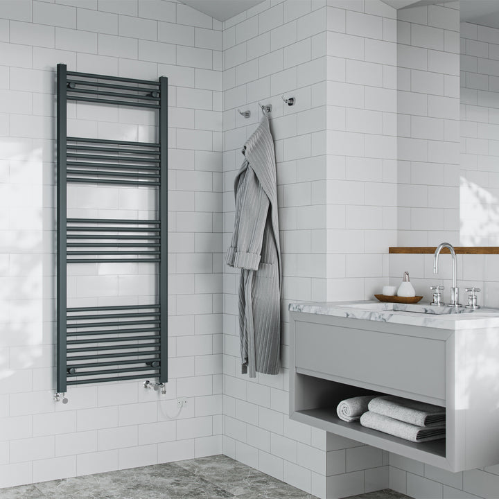 Zennor - Anthracite Dual Fuel Towel Rail  H1600mm x W600mm Standard - Straight