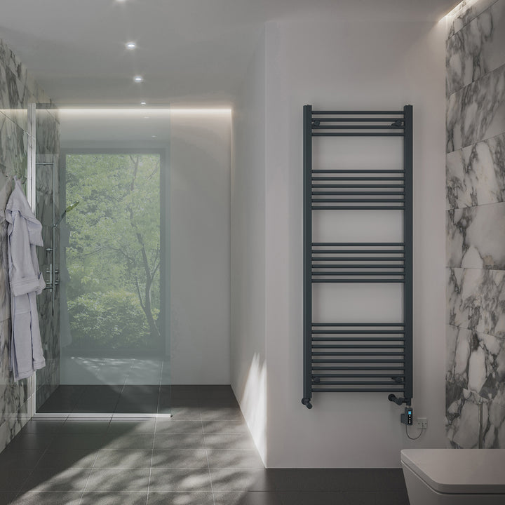 Zennor - Anthracite Dual Fuel Towel Rail H1600mm x W600mm Thermostatic WIFI - Straight