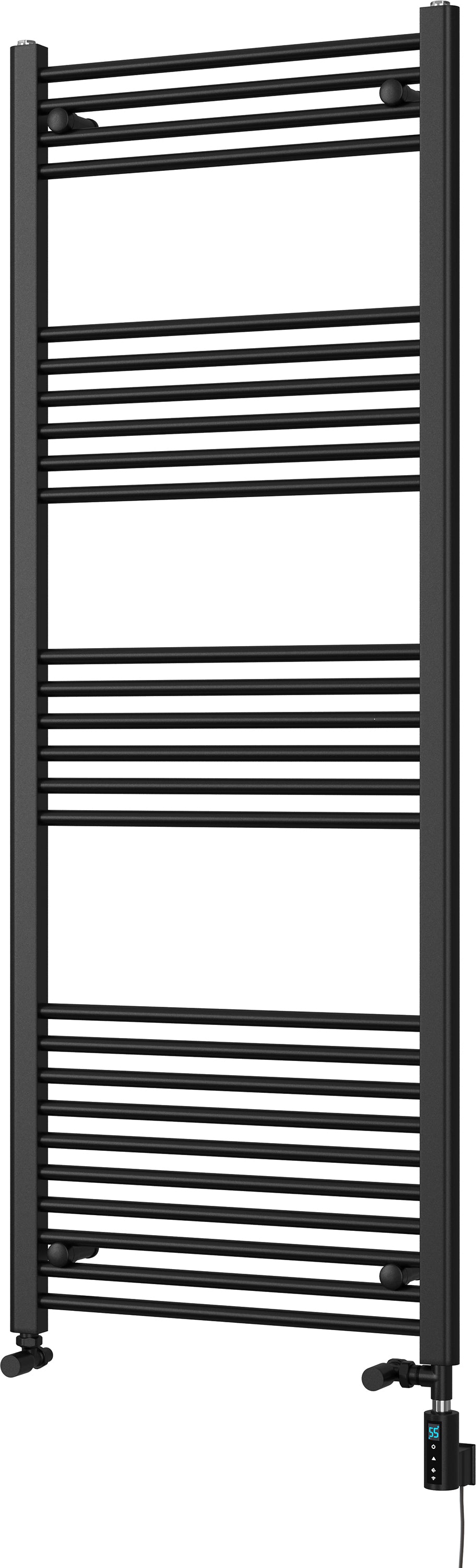 Zennor - Black Dual Fuel Towel Rail H1600mm x W600mm Thermostatic WIFI - Straight