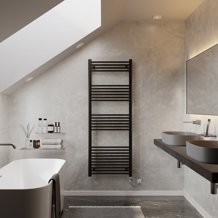 Zennor - Black Electric Towel Rail H1600mm x W600mm Straight 600w Thermostatic