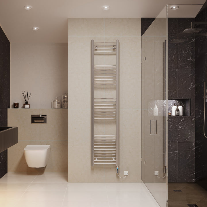 Zennor - Chrome Electric Towel Rail H1800mm x W400mm Curved 400w Thermostatic WIFI