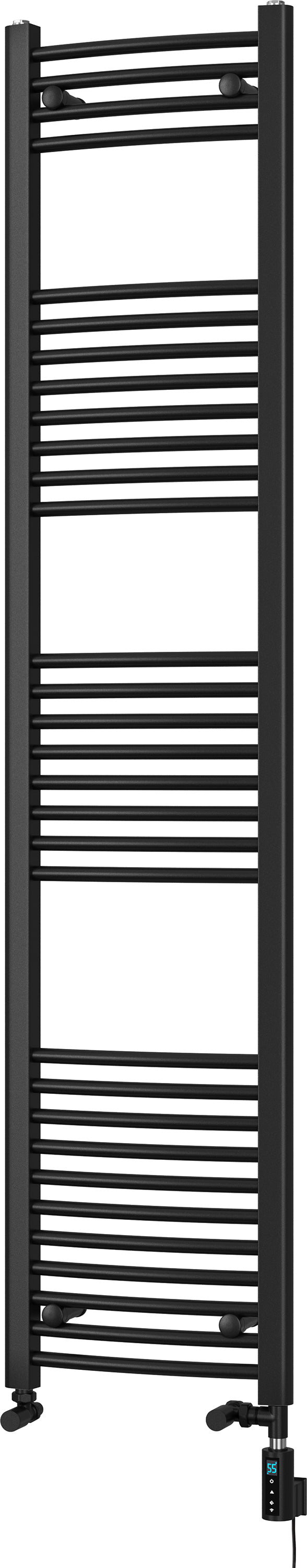 Zennor - Black Dual Fuel Towel Rail H1800mm x W400mm Thermostatic WIFI - Curved