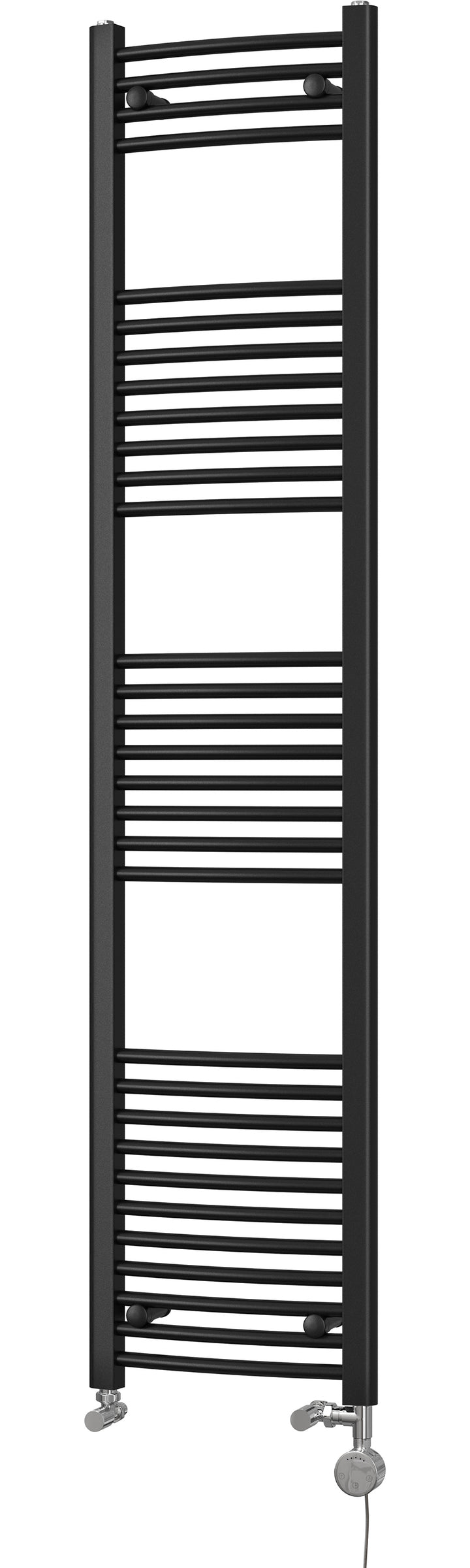 Zennor - Black Dual Fuel Towel Rail H1800mm x W400mm Thermostatic - Curved