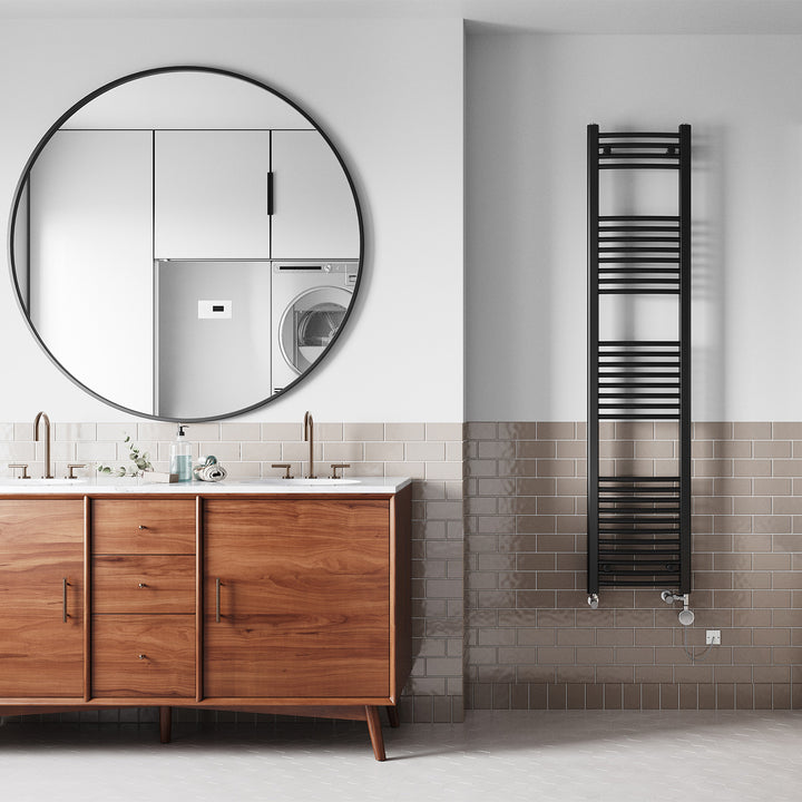 Zennor - Black Dual Fuel Towel Rail H1800mm x W400mm Thermostatic - Curved